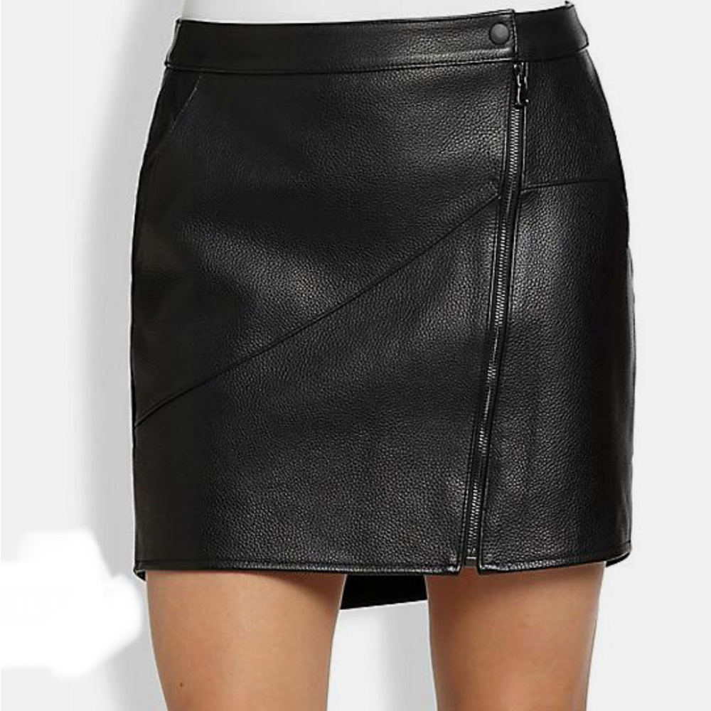 Tibi Black Leather Asymmetrical Mini Skirt for Night Out